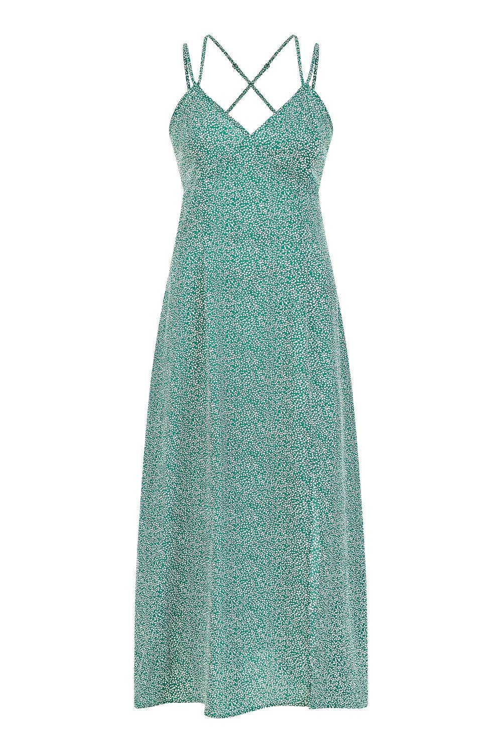 Mela Green Ditsy Print Midi Dress With Side Split Mela