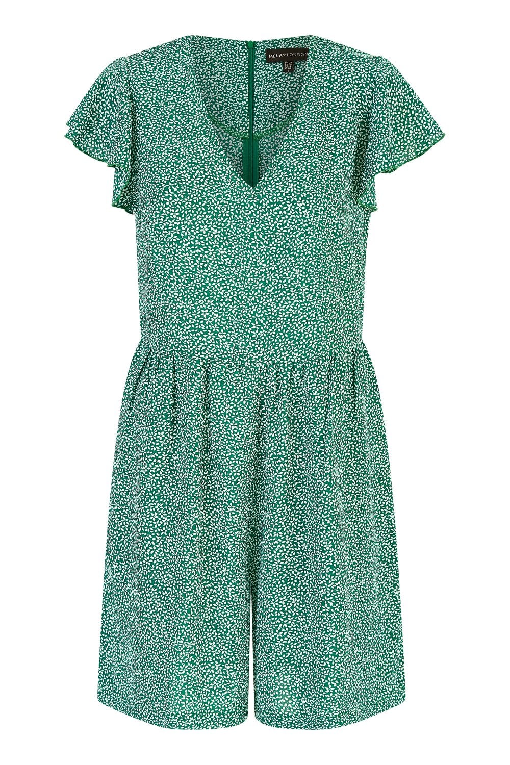 Mela Green Ditsy Print V Neck Playsuit Mela