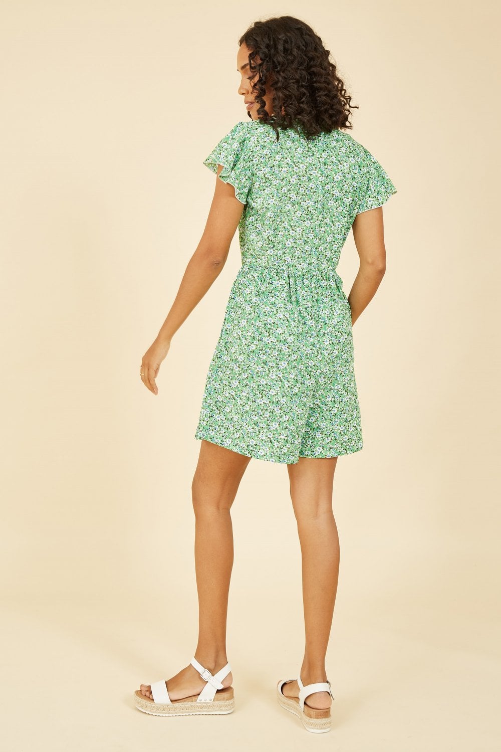 Mela Green Floral Print Playsuit Mela