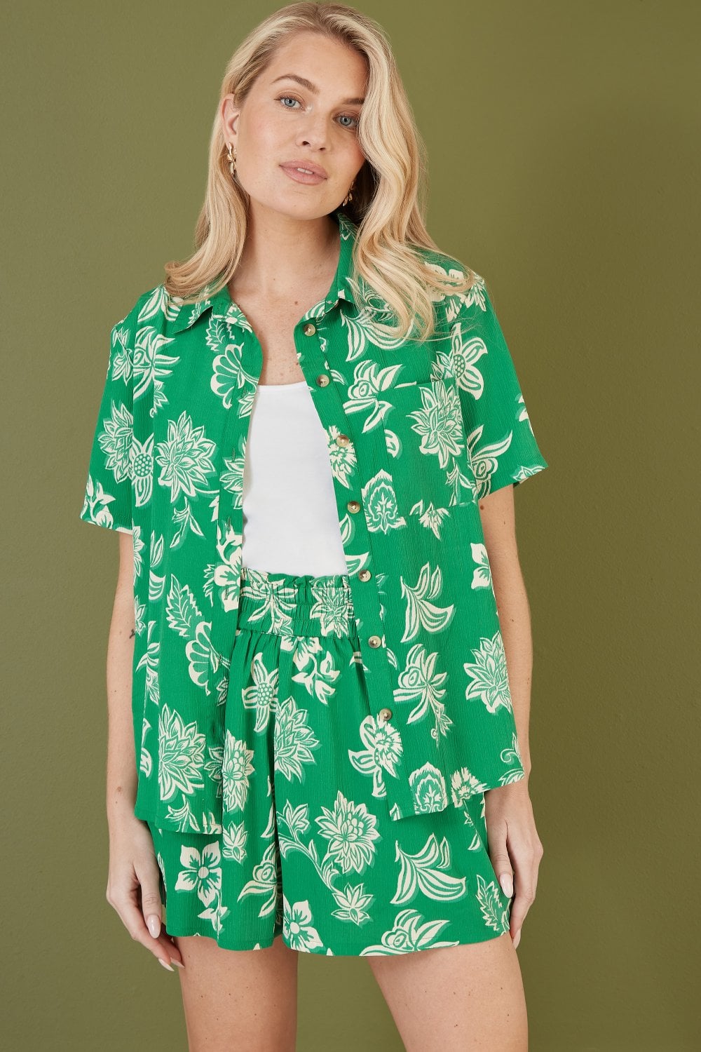 Mela Green Floral Print Relaxed Fit Shirt Mela