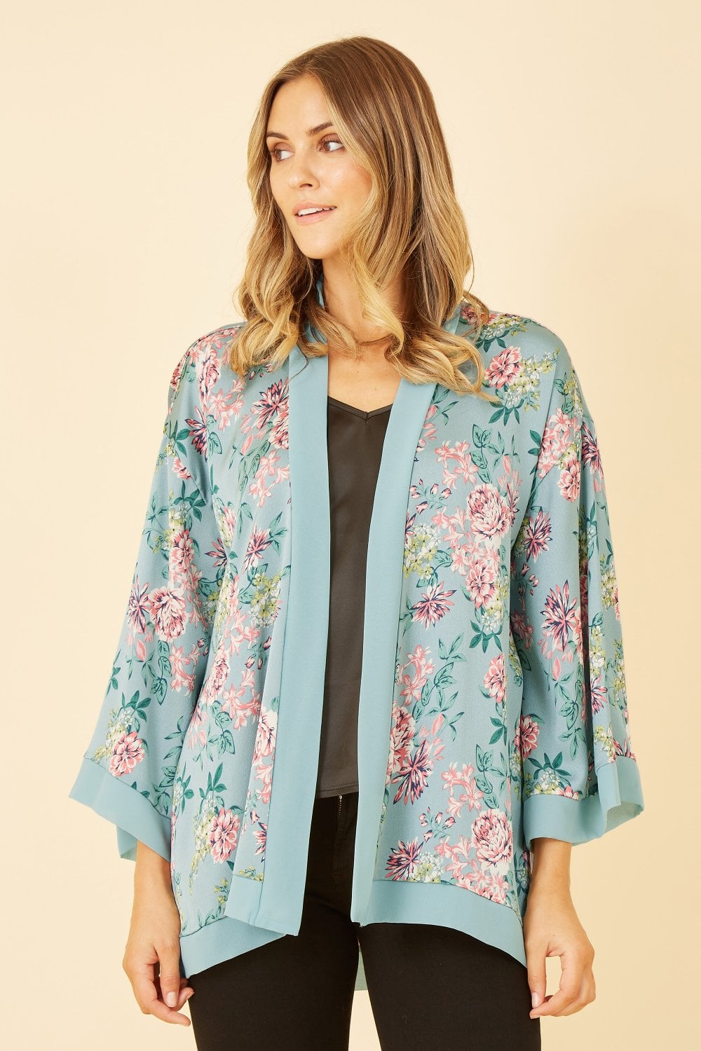 Mela Green Floral Satin Kimono Mela