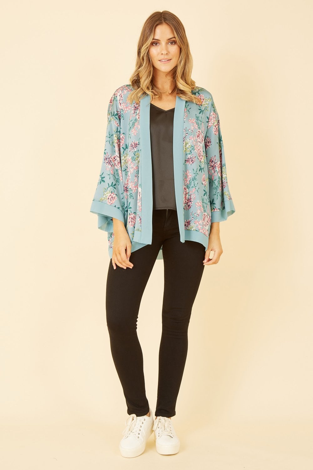 Mela Green Floral Satin Kimono Mela