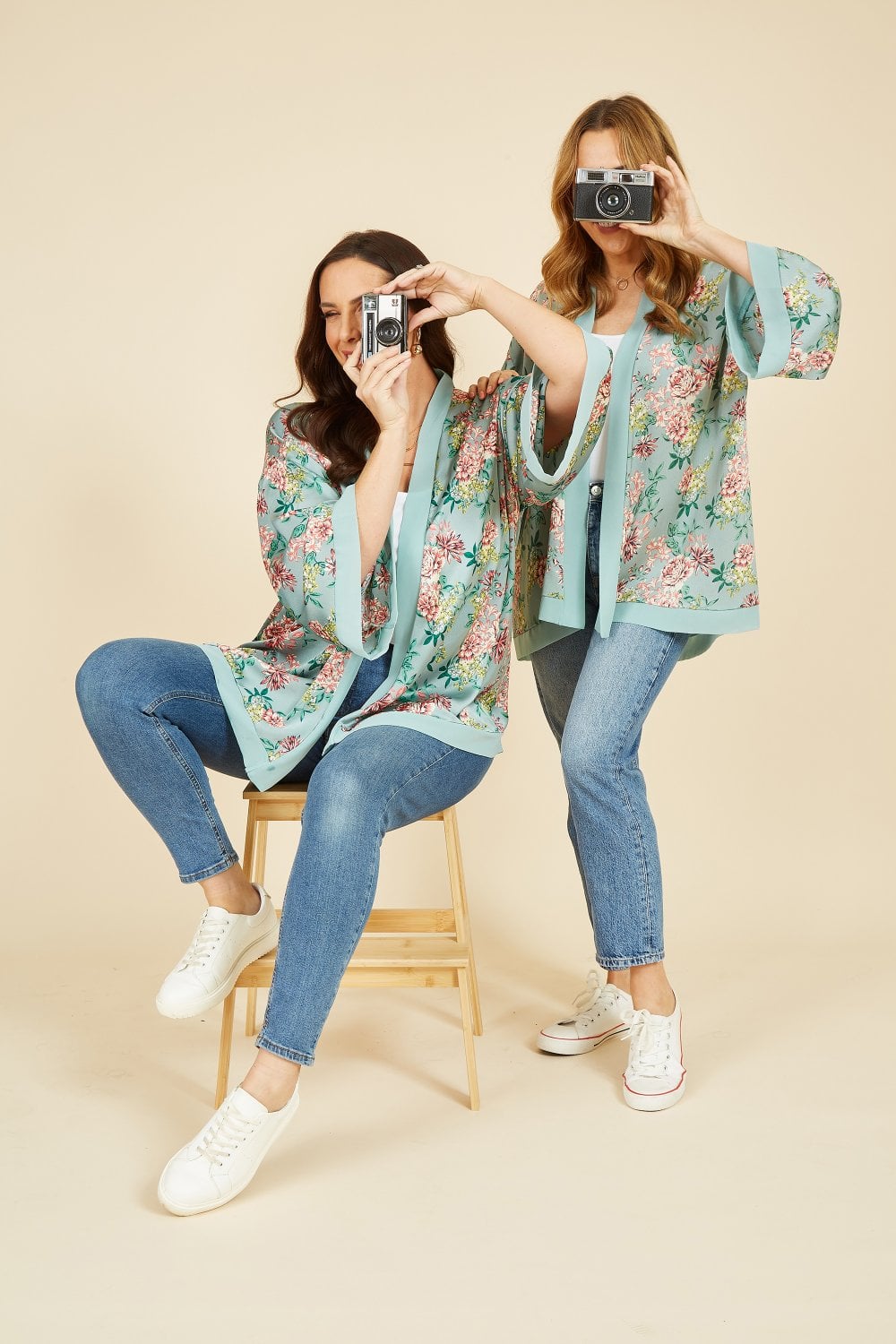 Mela Green Floral Satin Kimono Mela