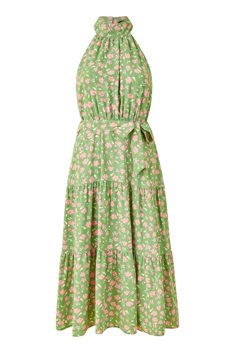 Mela Green Halter Neck Floral Midi Dress Mela