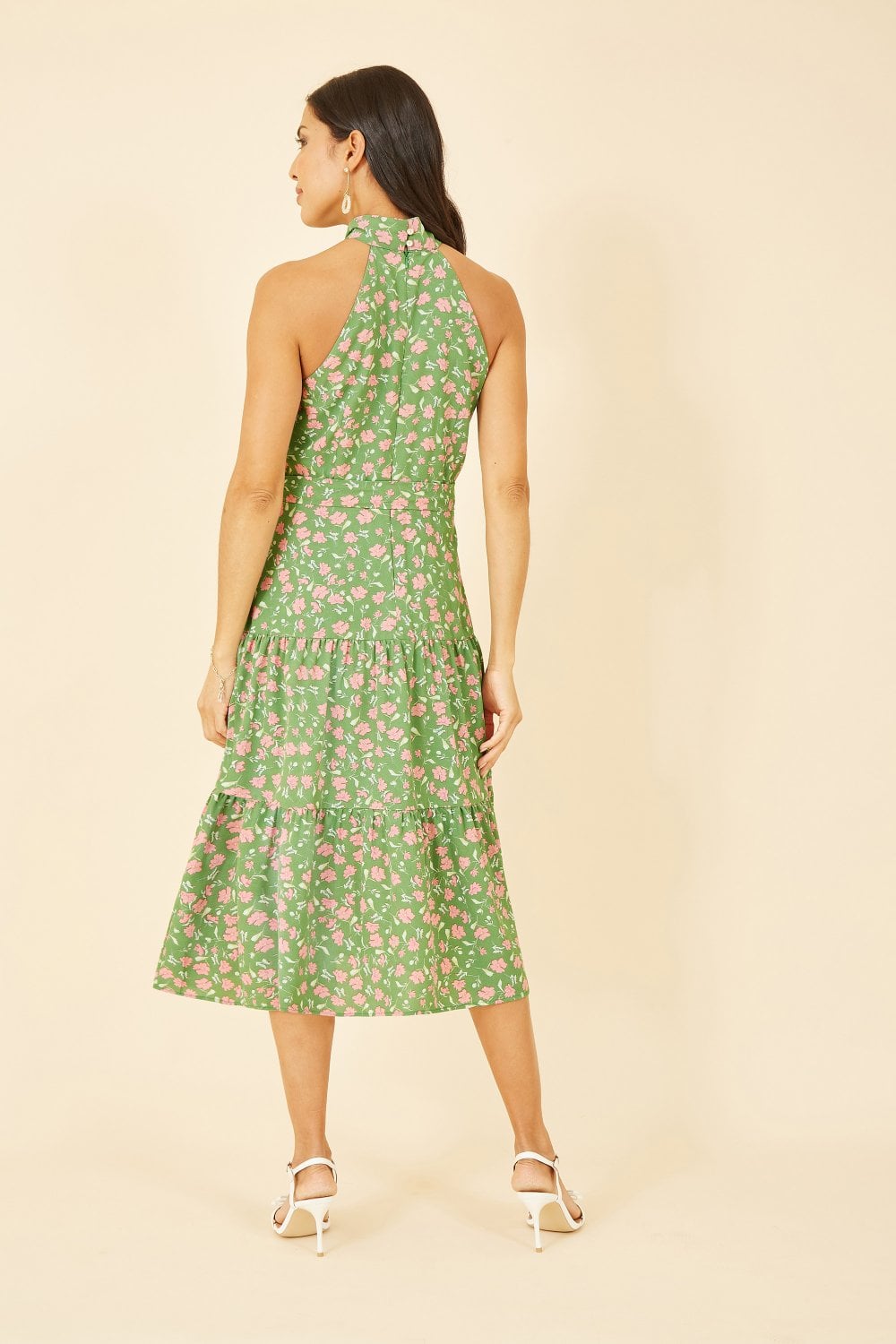 Mela Green Halter Neck Floral Midi Dress Mela