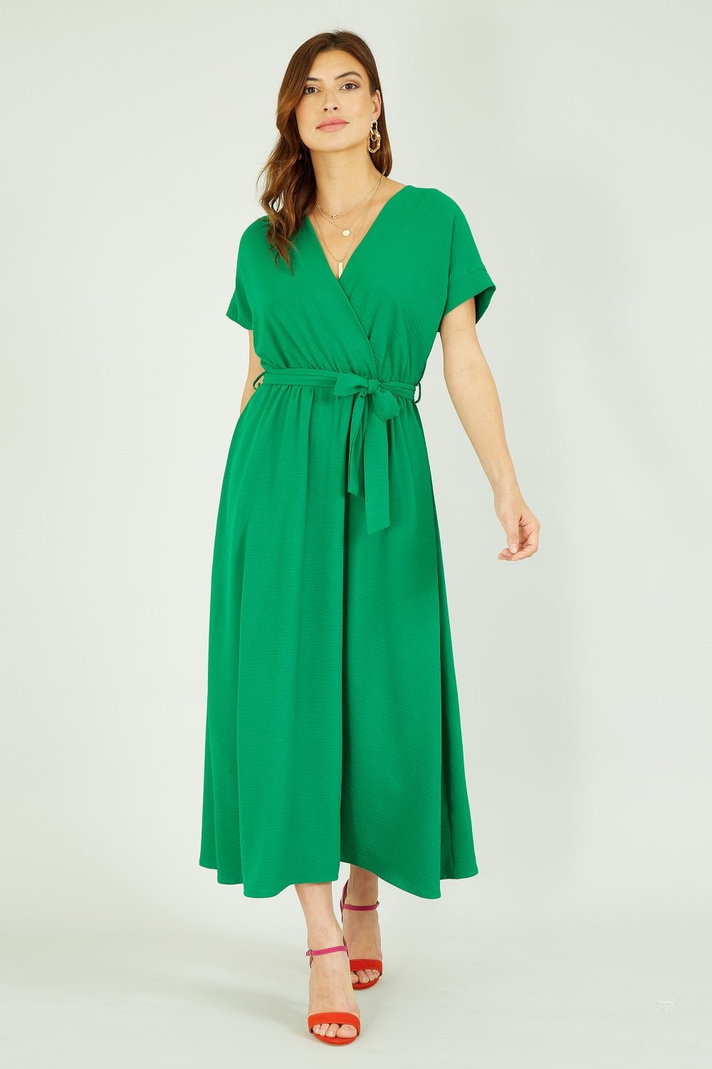 Mela Green Kimono Sleeve Midi Dress Yumi