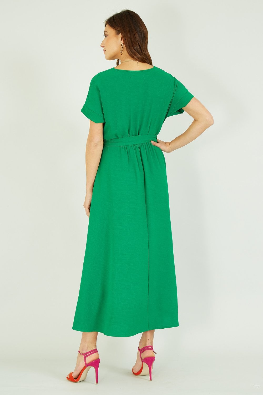 Mela Green Kimono Sleeve Midi Dress Yumi