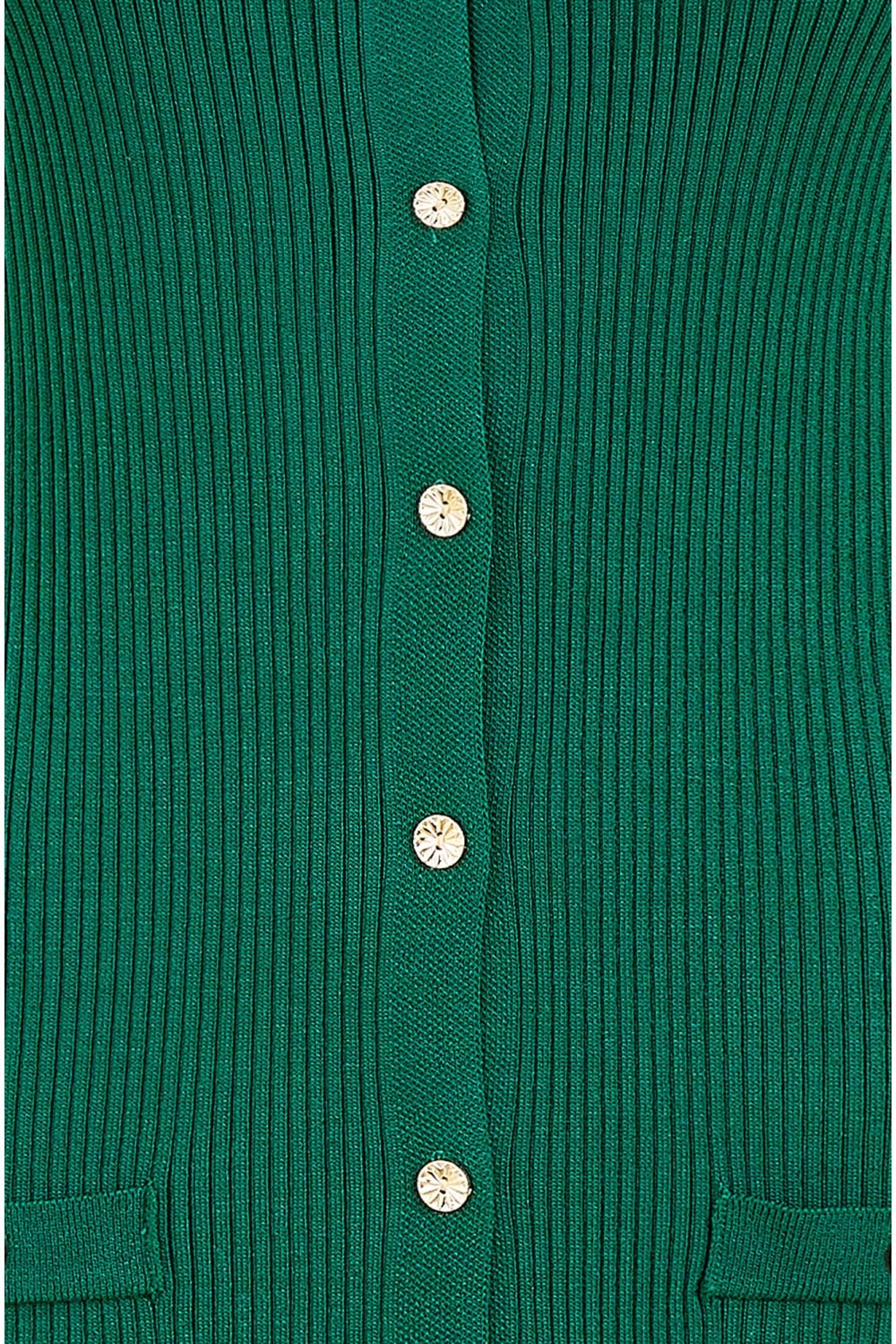 Mela Green Knitted Fitted Midi Dress With Buttons Mela