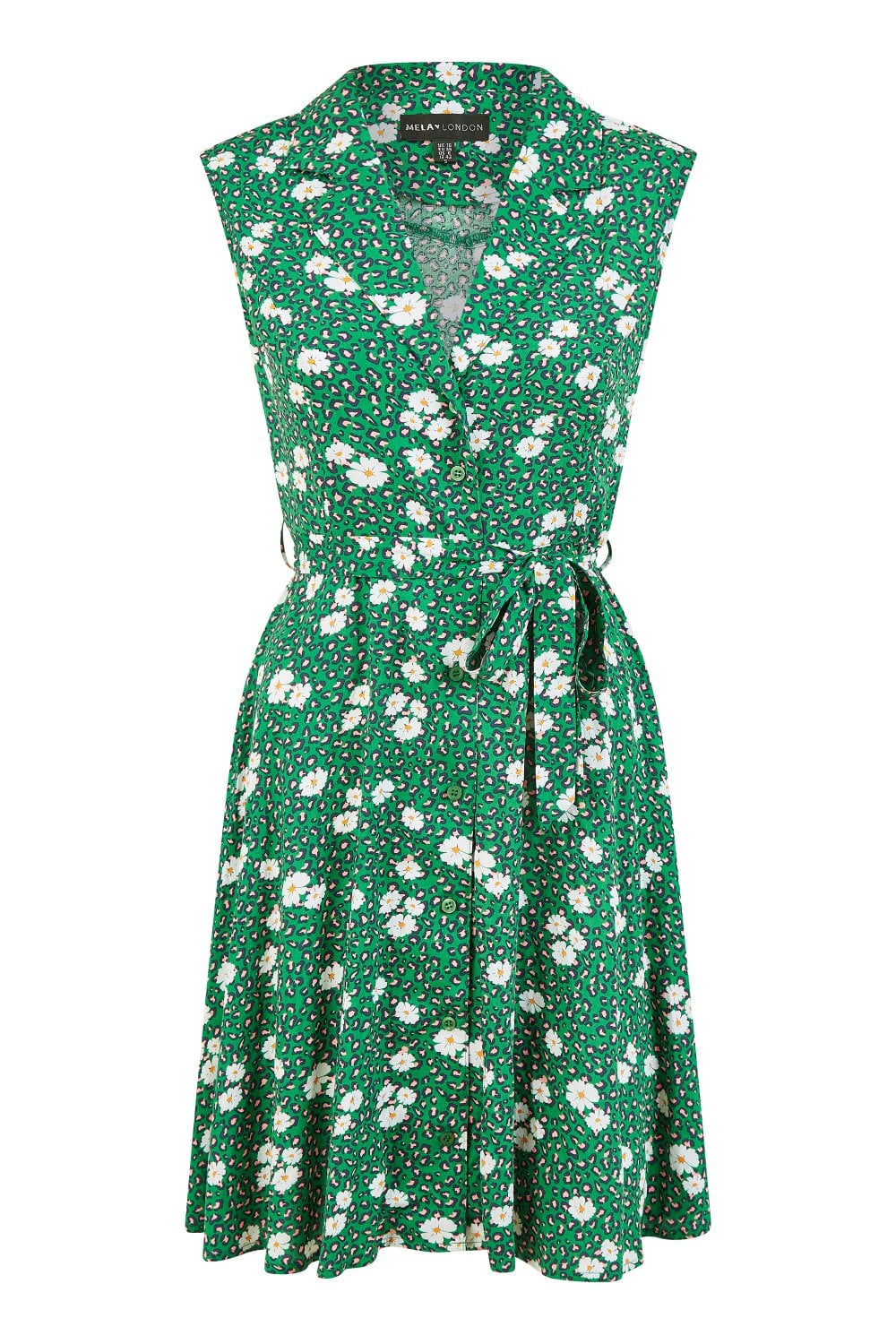 Mela Green Leopard And Daisy Print Shirt Dress Mela