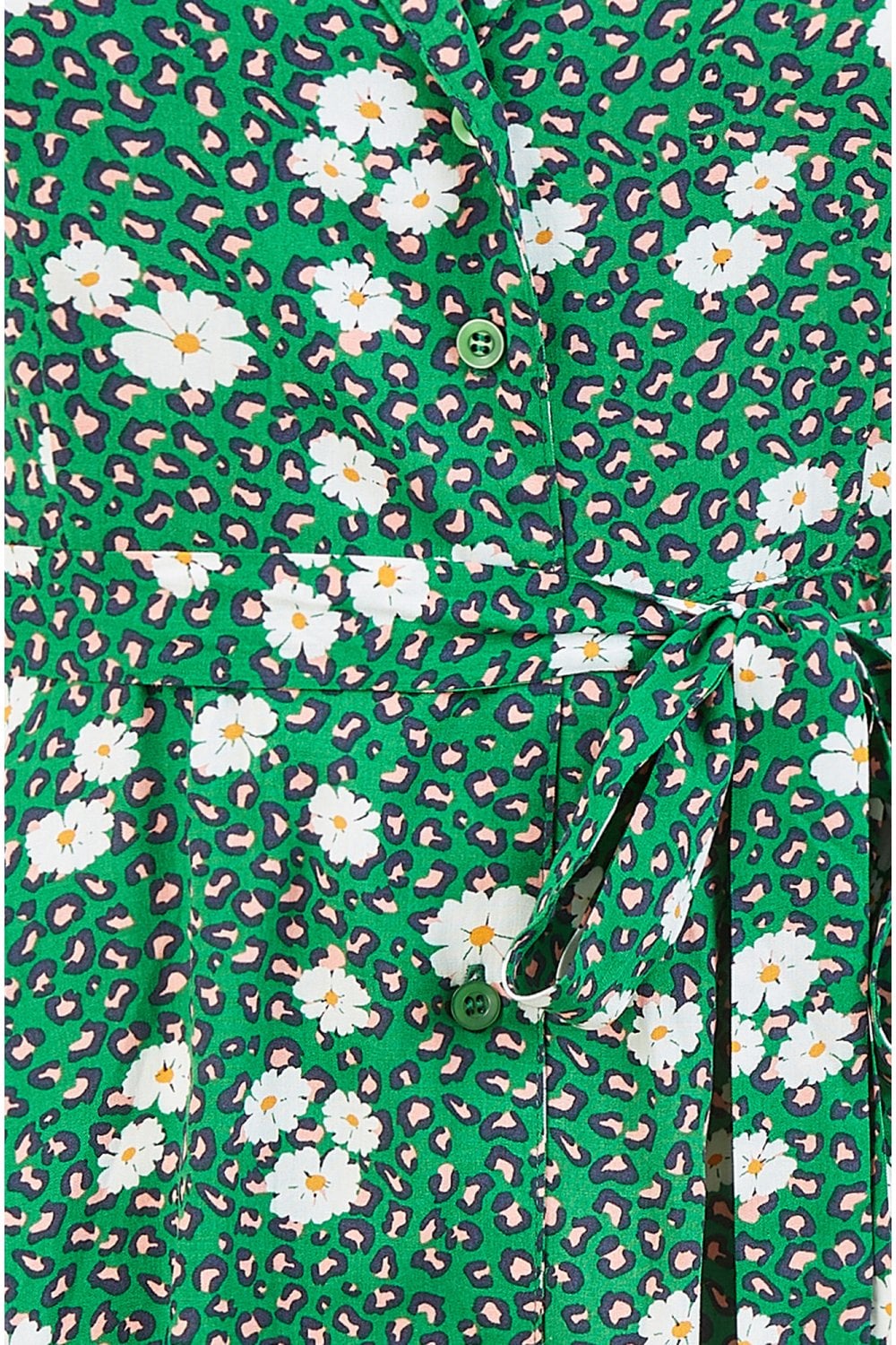 Mela Green Leopard And Daisy Print Shirt Dress Mela