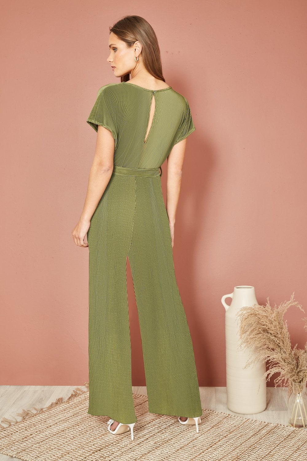 Mela Green Pleated Jumpsuit With V Neck Yumi