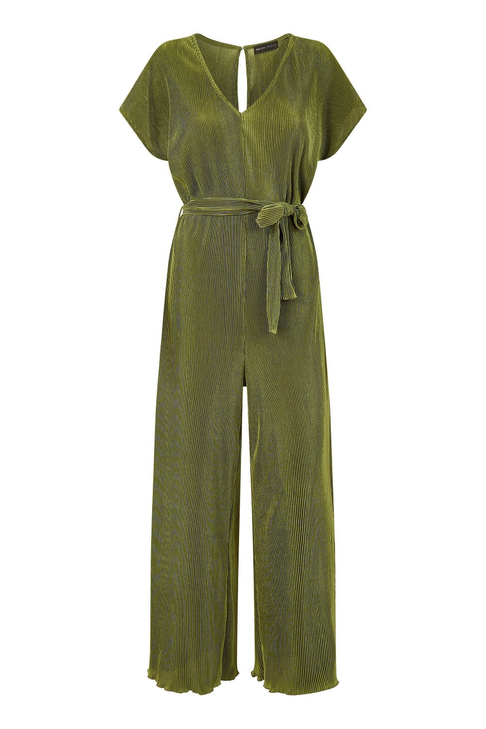 Mela Green Pleated Jumpsuit With V Neck Yumi