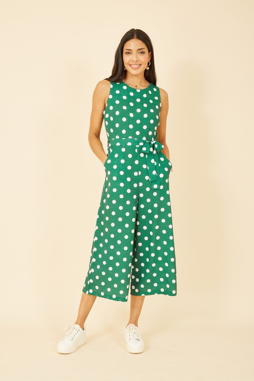 Mela Green Polka Dot Culotte Jumpsuit Yumi