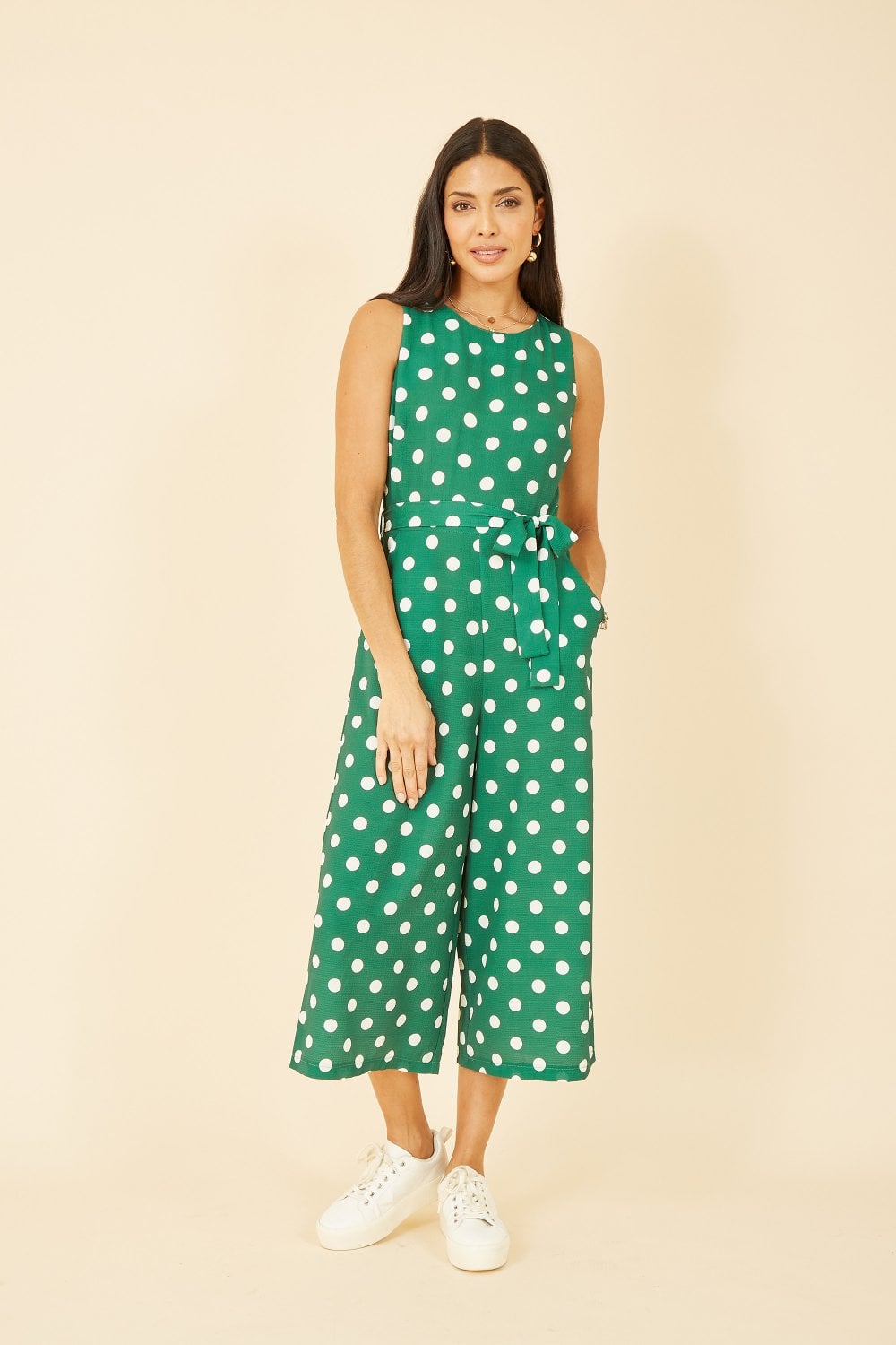 Mela Green Polka Dot Culotte Jumpsuit Yumi