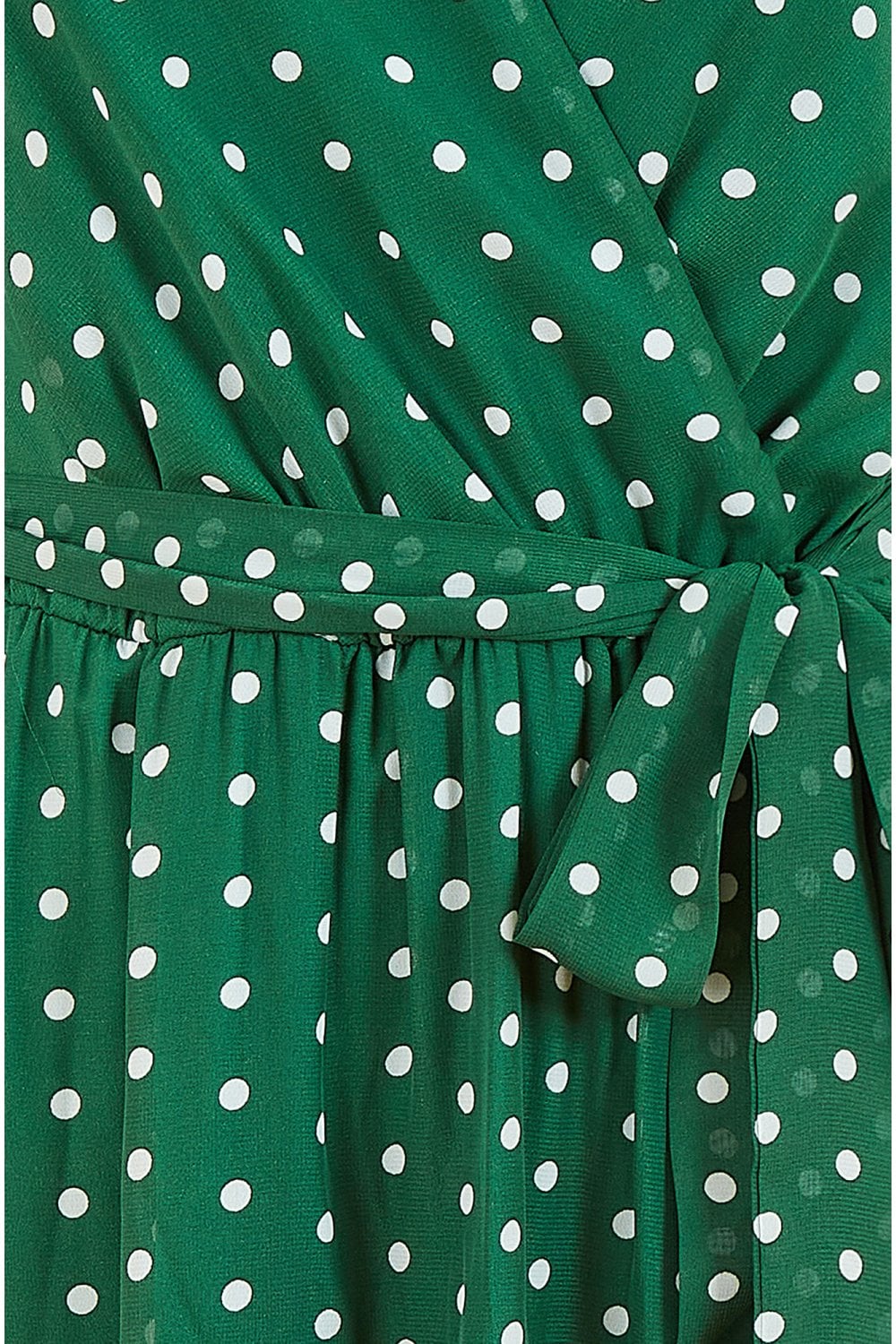 Mela Green Polka Dot Long Sleeve Midi Wrap Dress Yumi