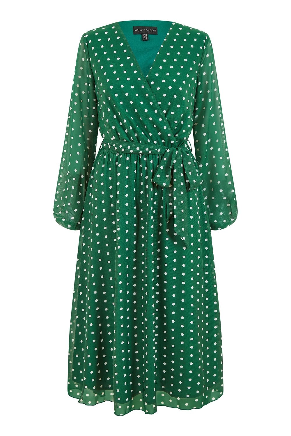 Mela Green Polka Dot Long Sleeve Midi Wrap Dress Yumi