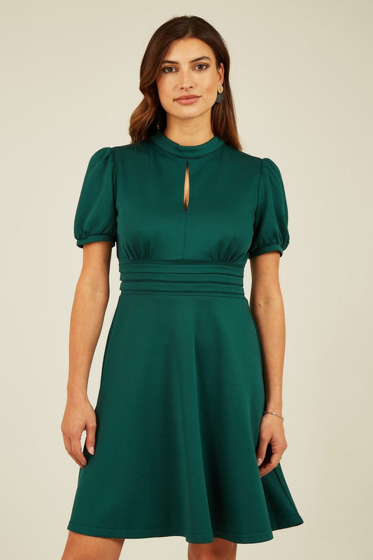 Mela Green Puff Sleeve Skater Dress Mela