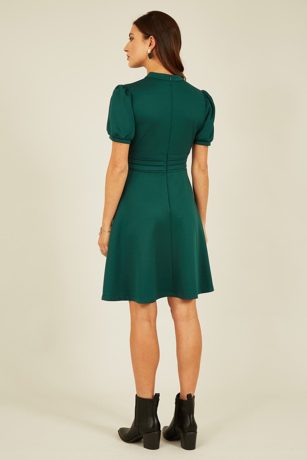 Mela Green Puff Sleeve Skater Dress Mela