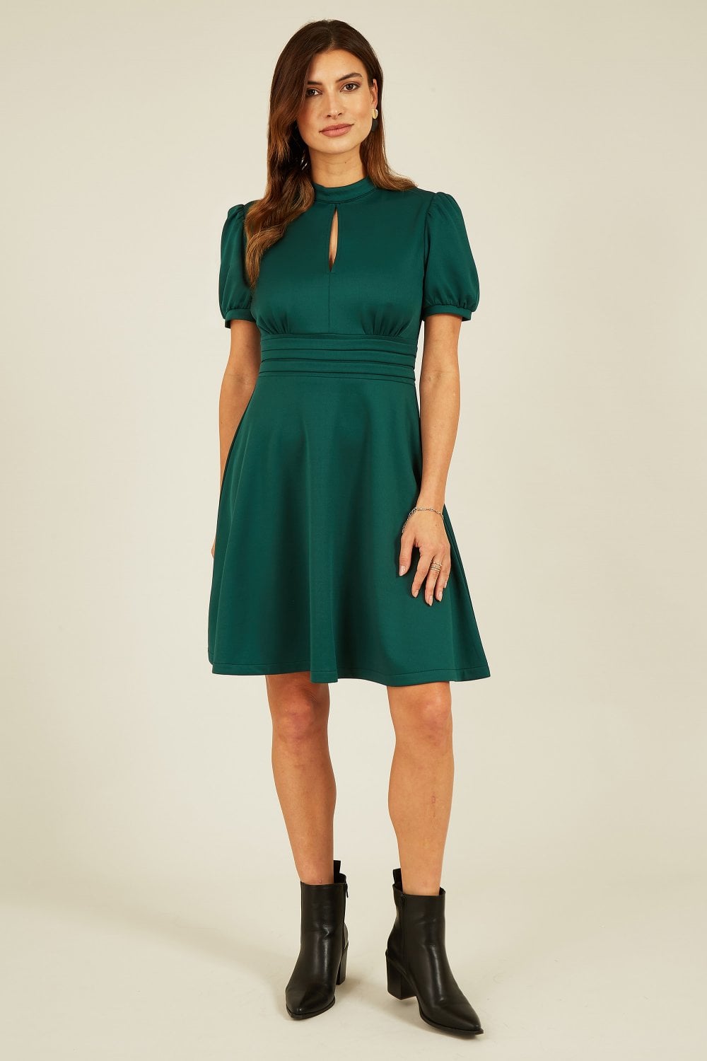 Mela Green Puff Sleeve Skater Dress Mela