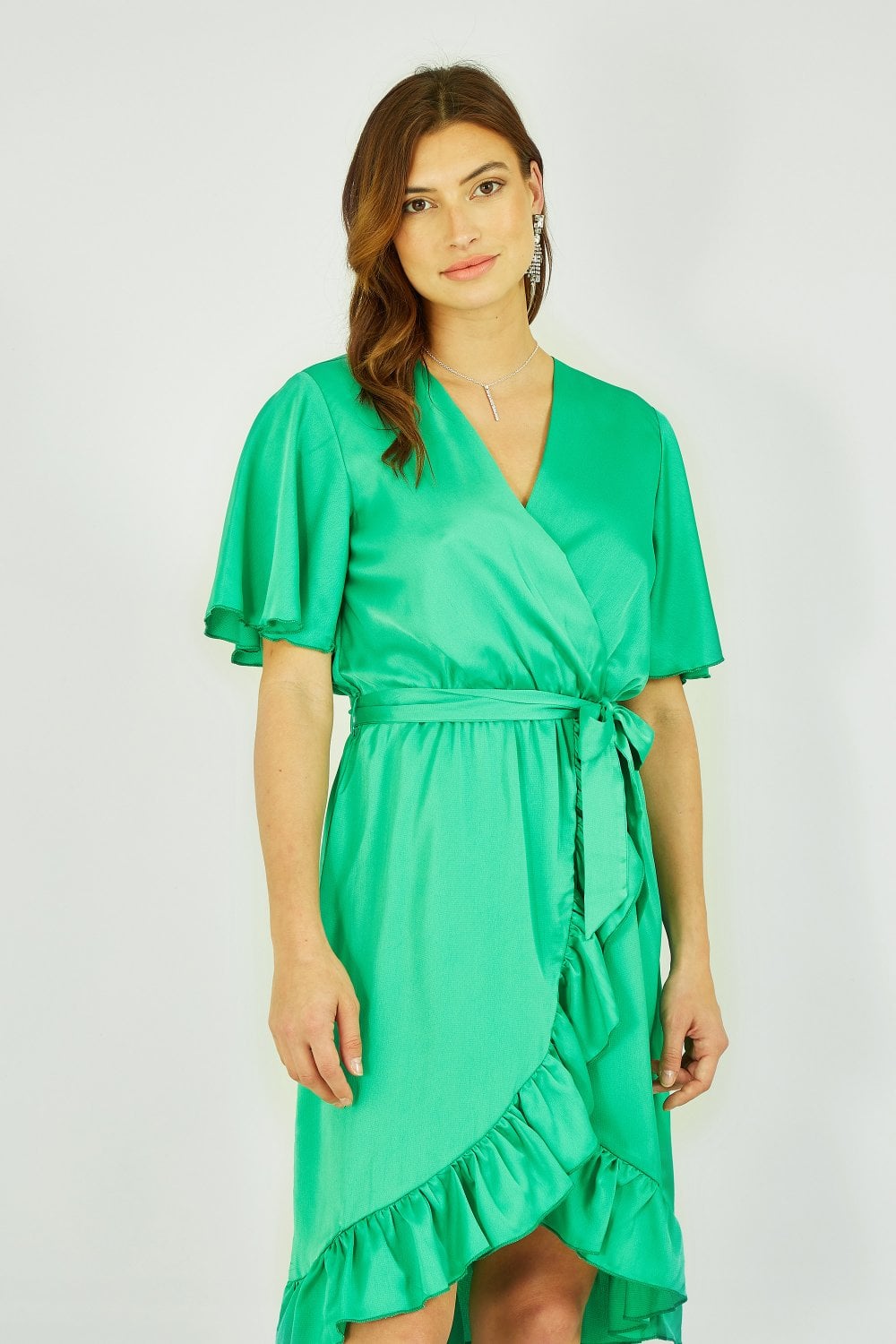 Mela Green Satin Wrap Dress Mela