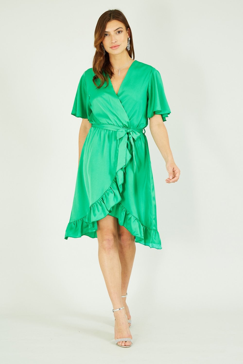 Mela Green Satin Wrap Dress Mela