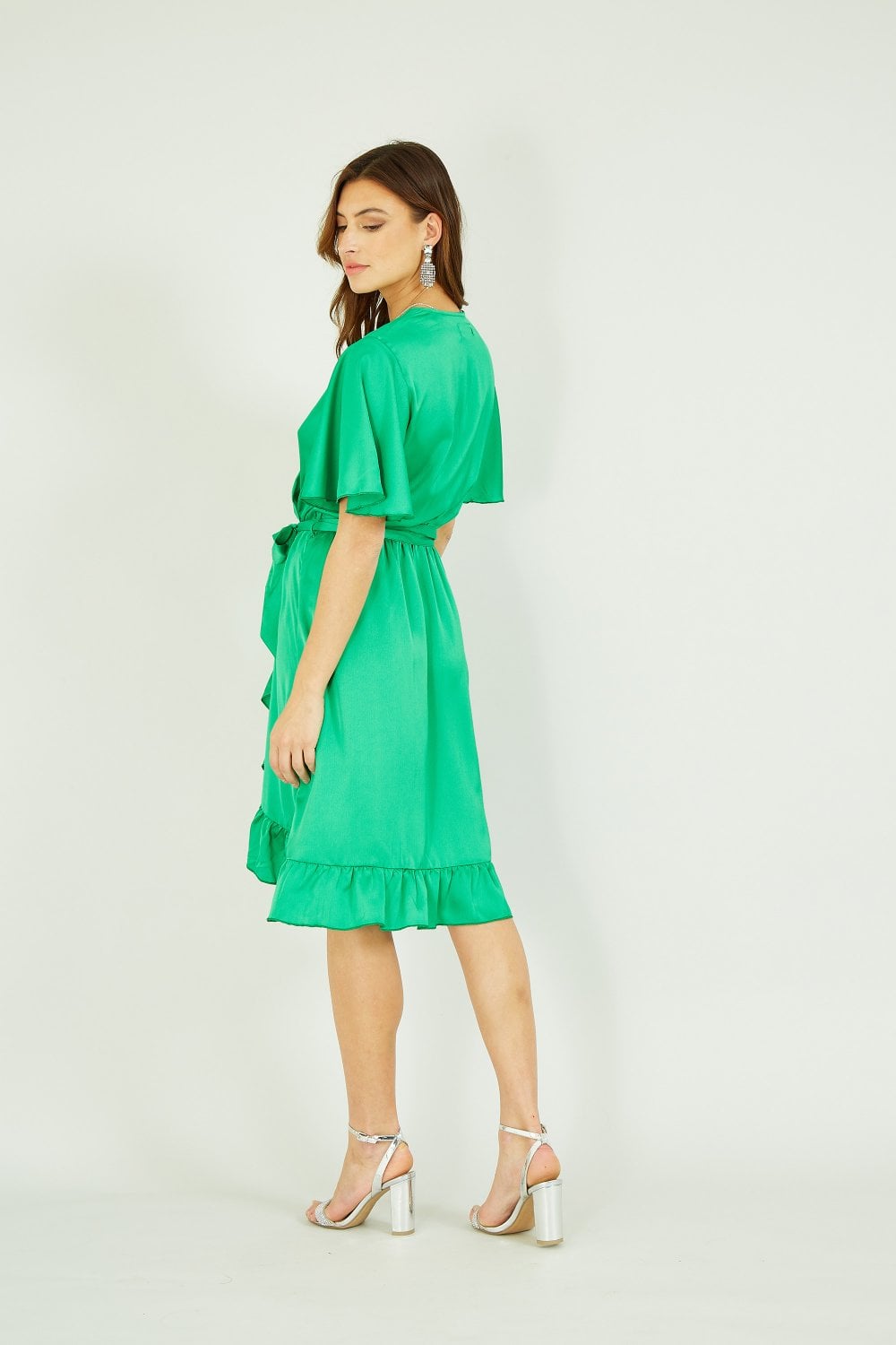 Mela Green Satin Wrap Dress Mela