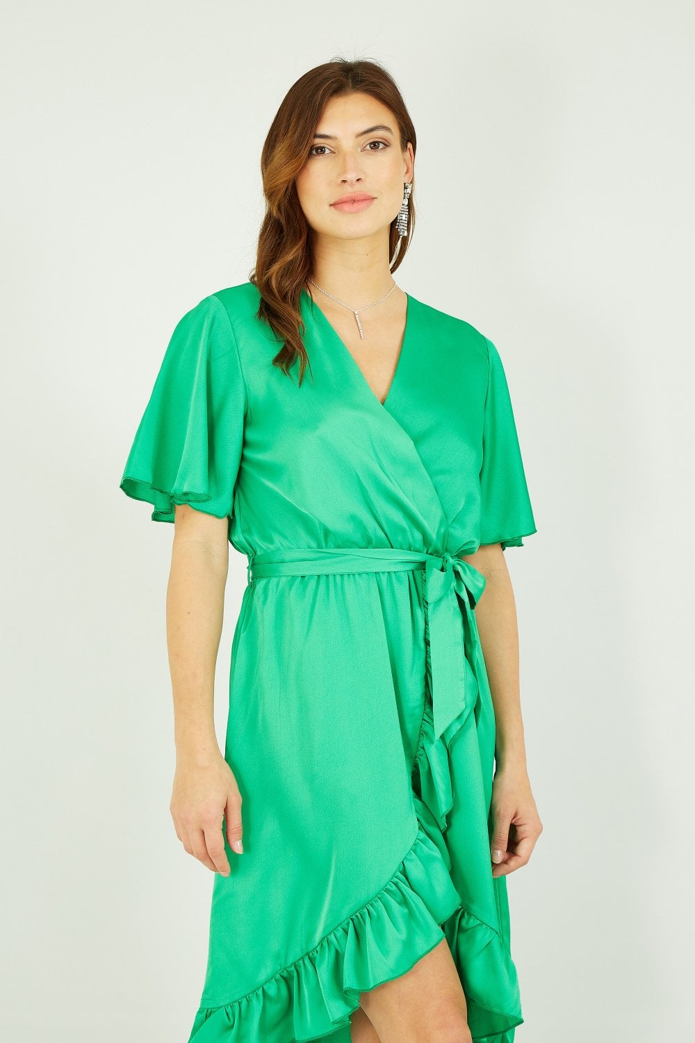 Mela Green Satin Wrap Dress Mela