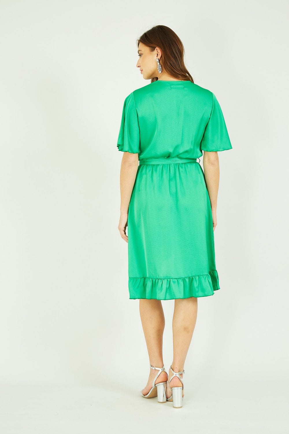 Mela Green Satin Wrap Dress Mela