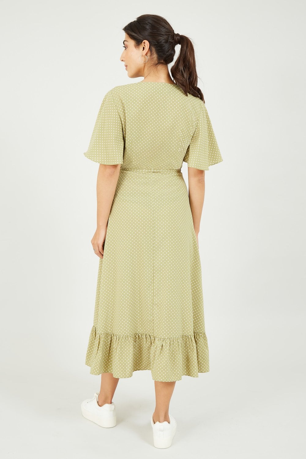 Mela Green Spotted Wrap Midi Dress Mela