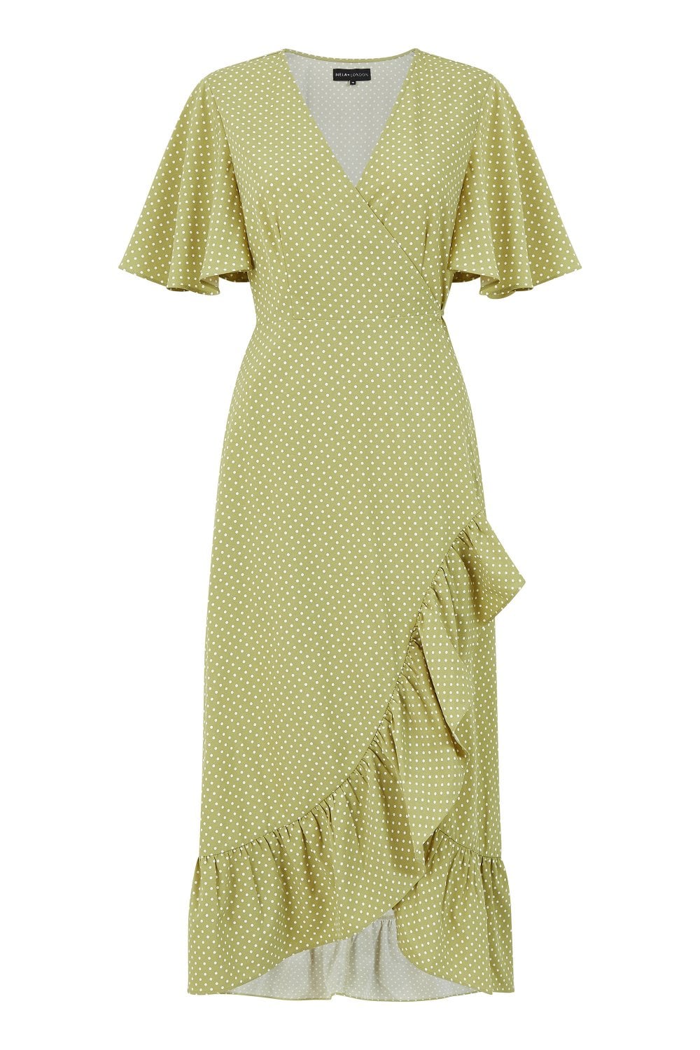 Mela Green Spotted Wrap Midi Dress Mela