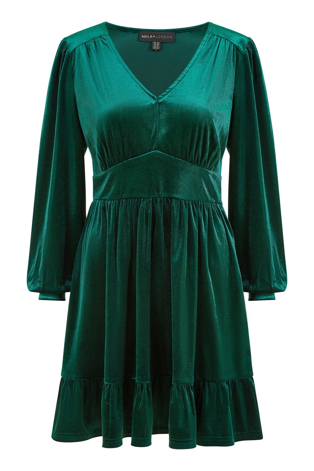 Mela Green Velvet Long Sleeve Skater Dress Yumi