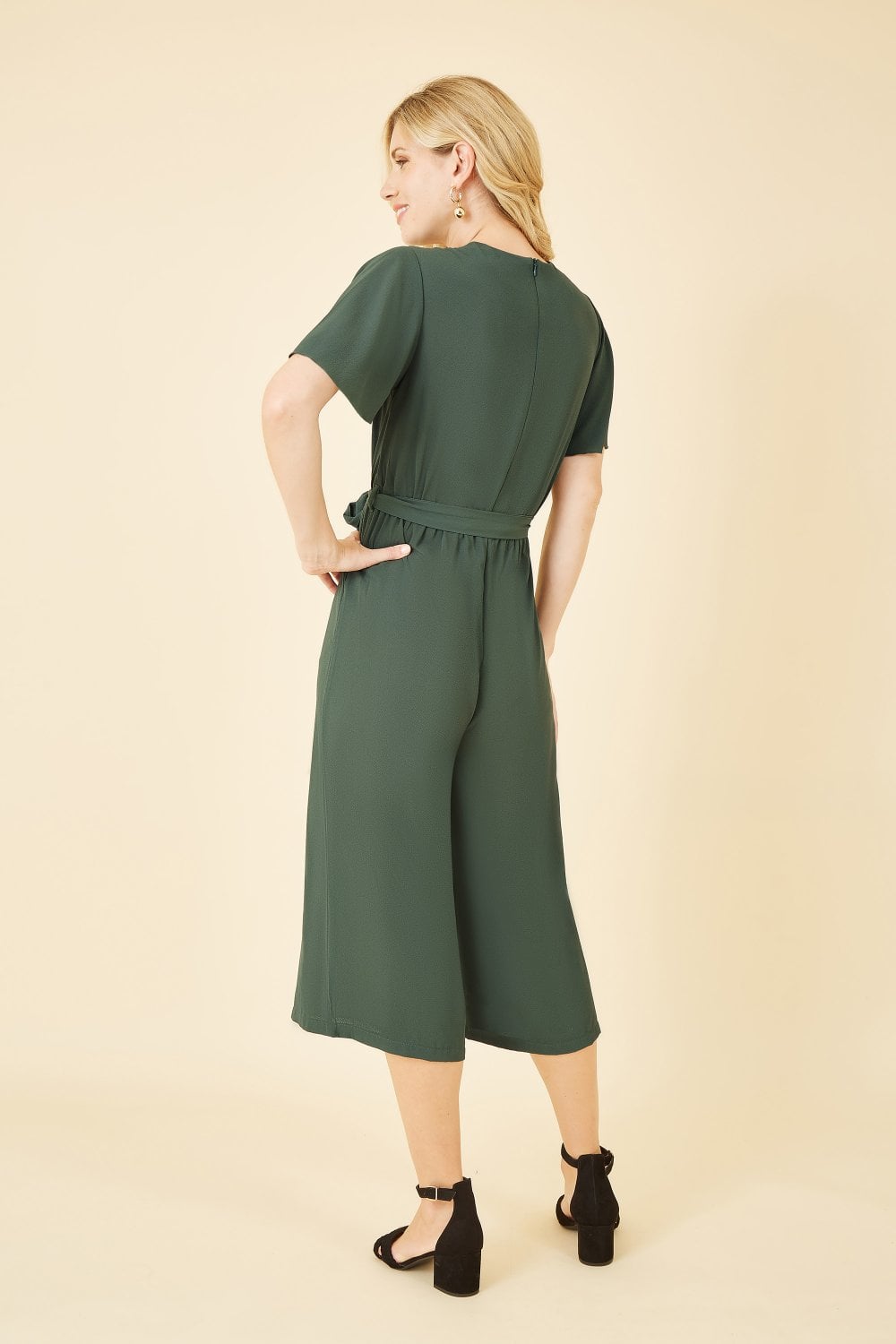 Mela Green Wrap Over Jumpsuit With Angel Sleeves Mela