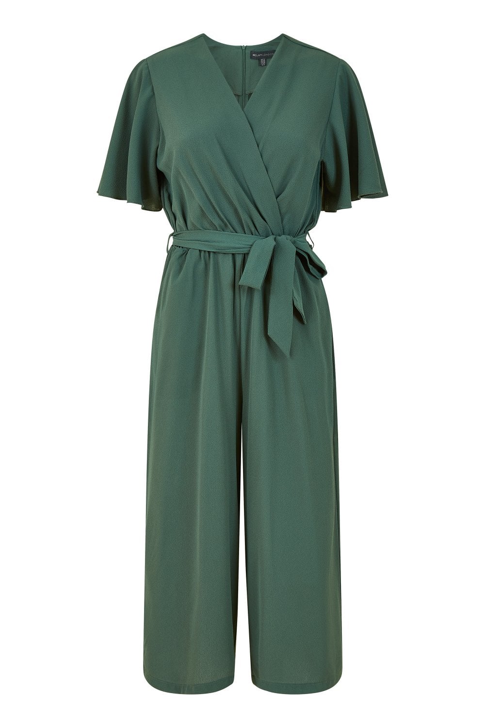 Mela Green Wrap Over Jumpsuit With Angel Sleeves Mela