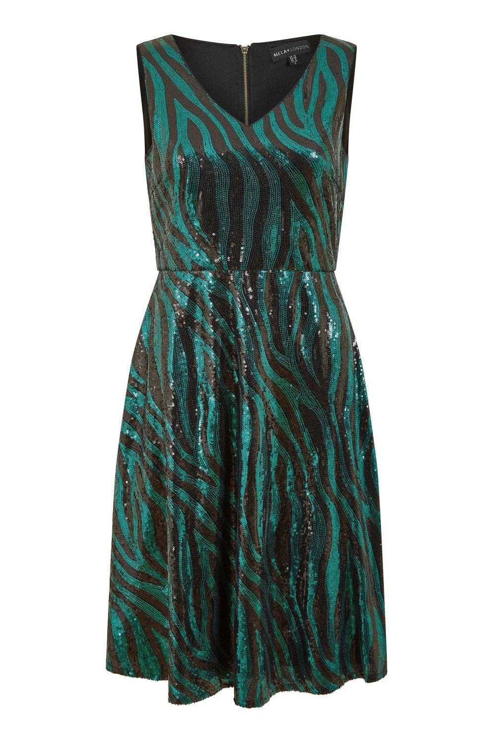 Mela Green Zebra Sequin Skater Dress Mela