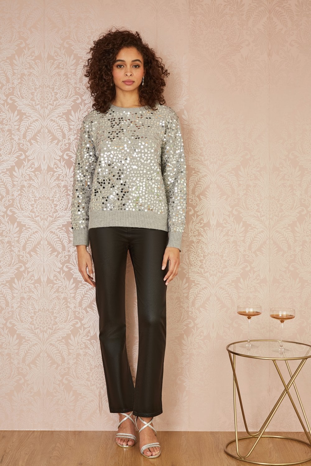 Mela Grey All Over Sequin Relaxed Fit Jumper Yumi