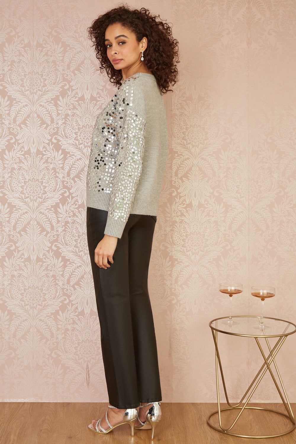 Mela Grey All Over Sequin Relaxed Fit Jumper Yumi