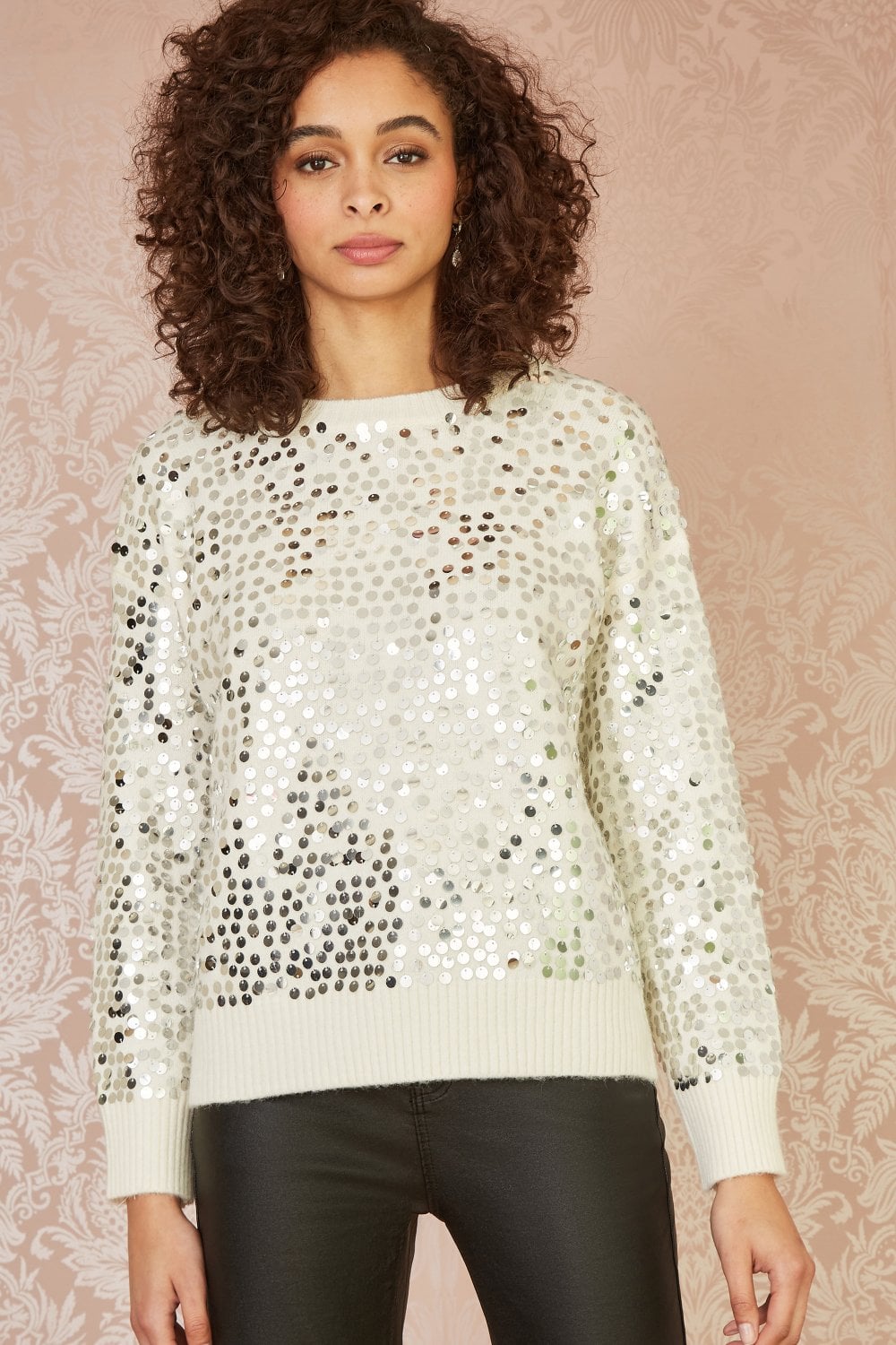 Mela Ivory All Over Sequin Relaxed Fit Jumper Mela