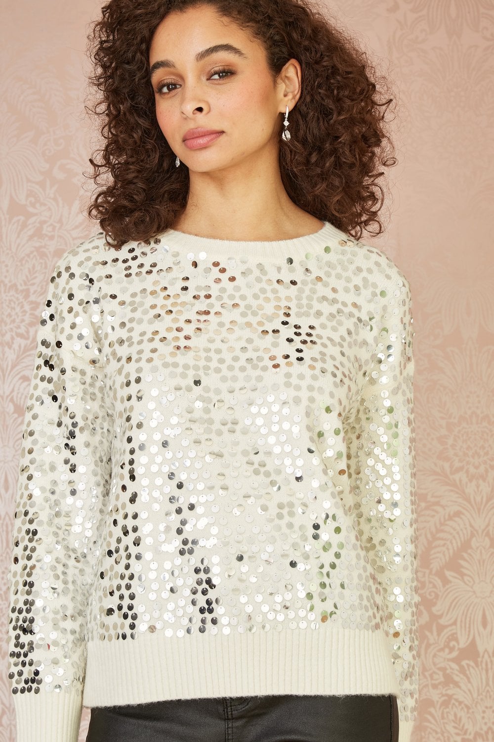 Mela Ivory All Over Sequin Relaxed Fit Jumper Mela