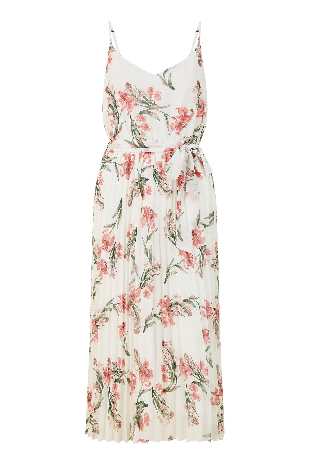 Mela Ivory Floral Strappy Pleated Midi Dress Mela