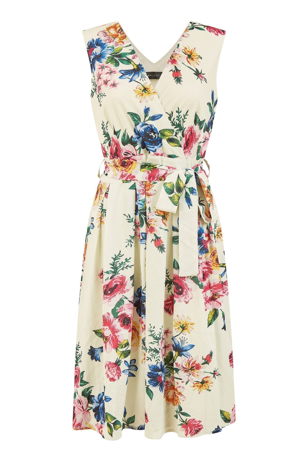 Mela Ivory Floral Wrap Over Midi Skater Dress Yumi