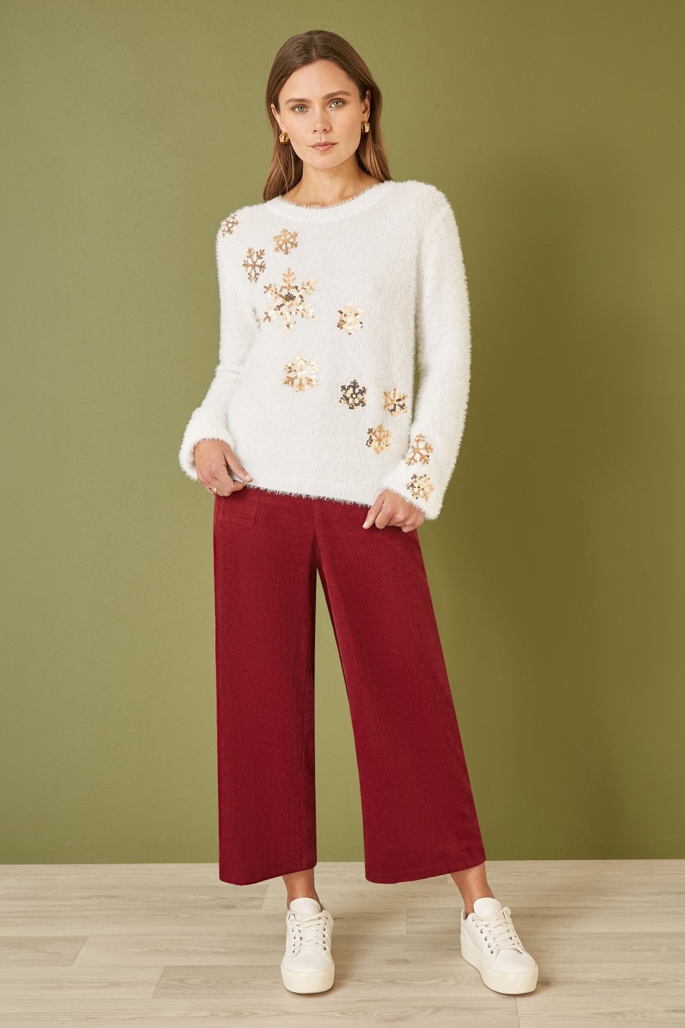 Mela Ivory Sequin Snowflake Fluffy Jumper Yumi