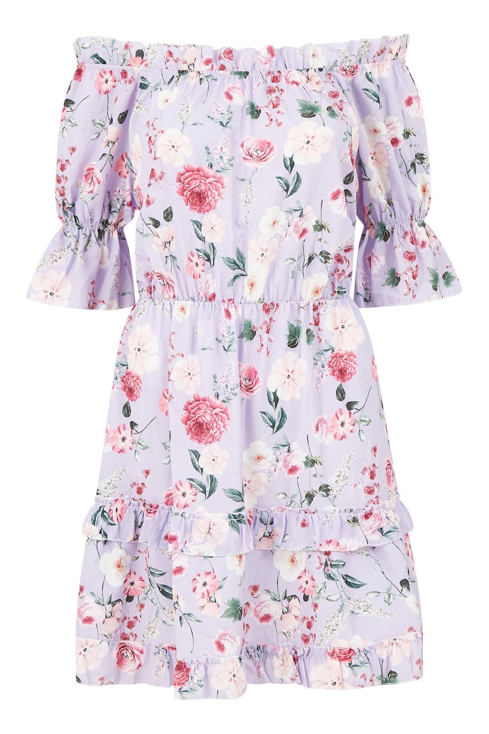 Mela Lilac Flower Garden Bardot Skater Dress Yumi