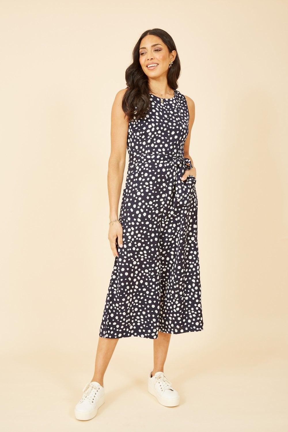 Mela Navy Blotch Print Culotte Jumpsuit Mela