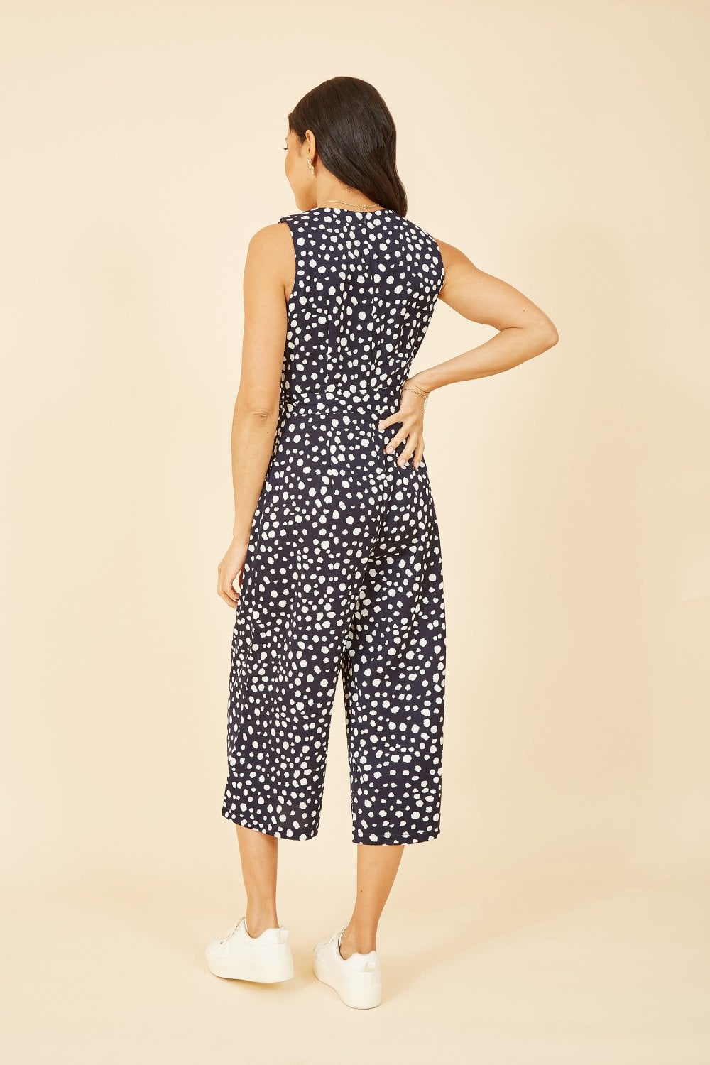 Mela Navy Blotch Print Culotte Jumpsuit Mela