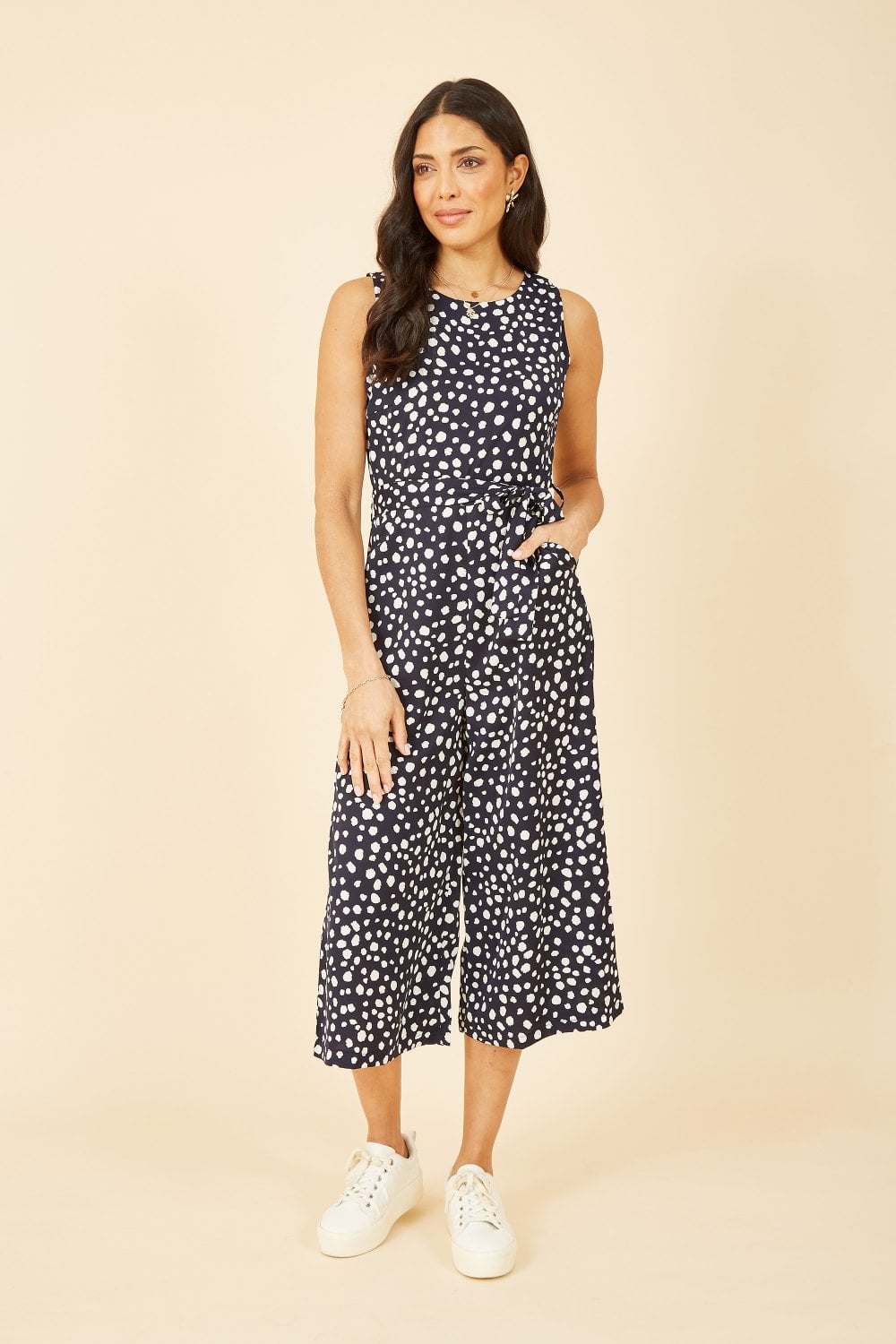 Mela Navy Blotch Print Culotte Jumpsuit Mela