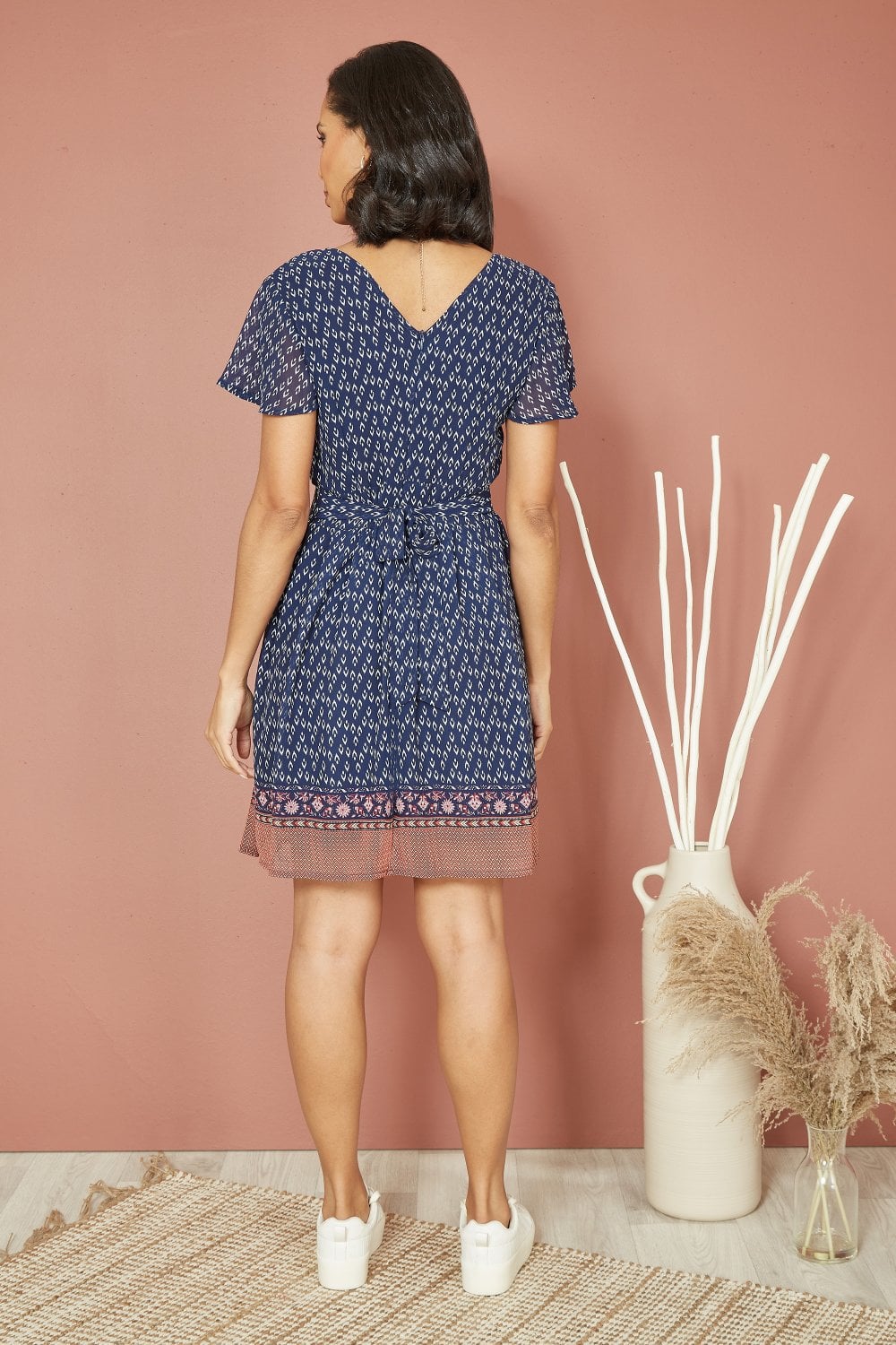 Mela Navy Border Print Skater Dress Mela