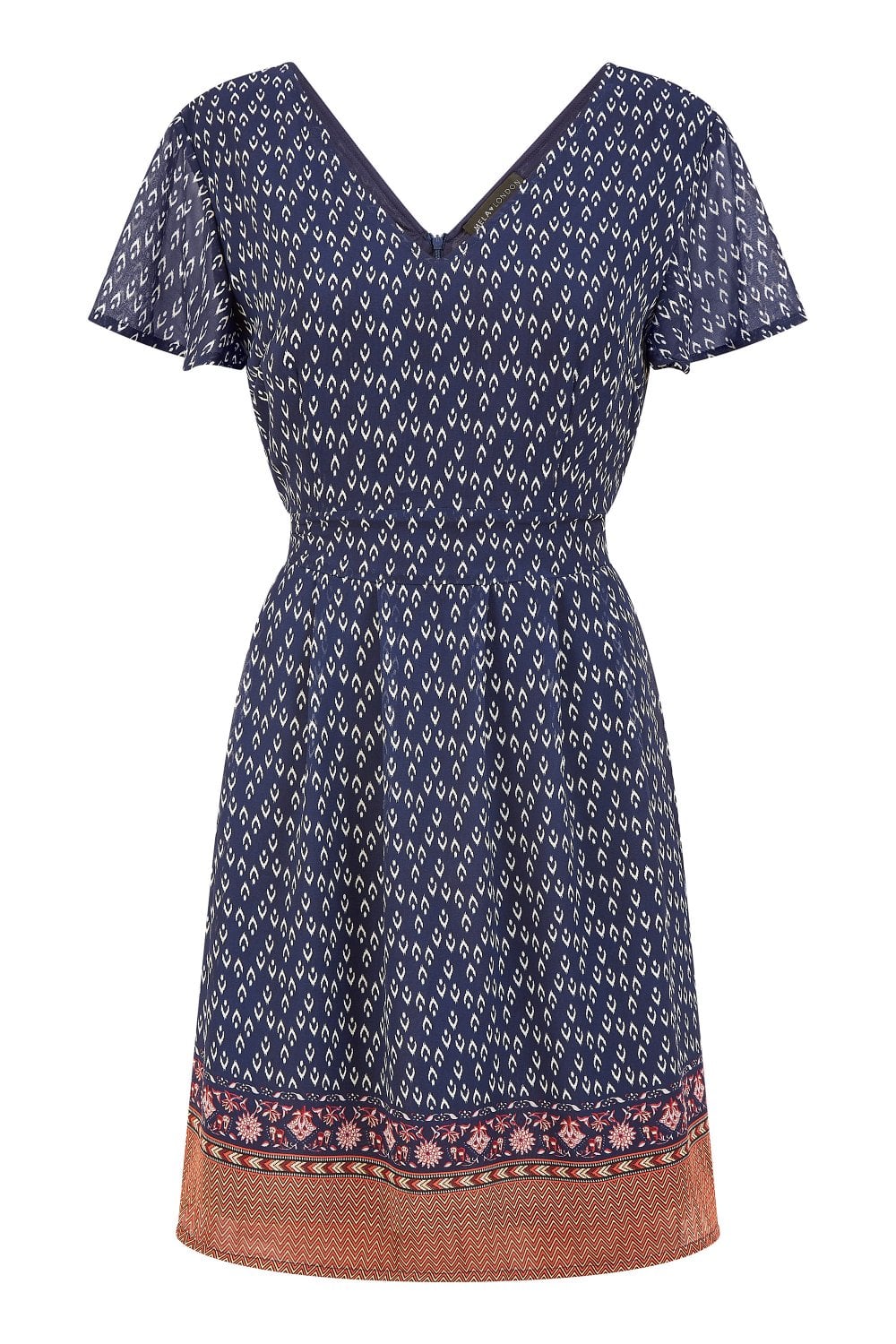 Mela Navy Border Print Skater Dress Mela