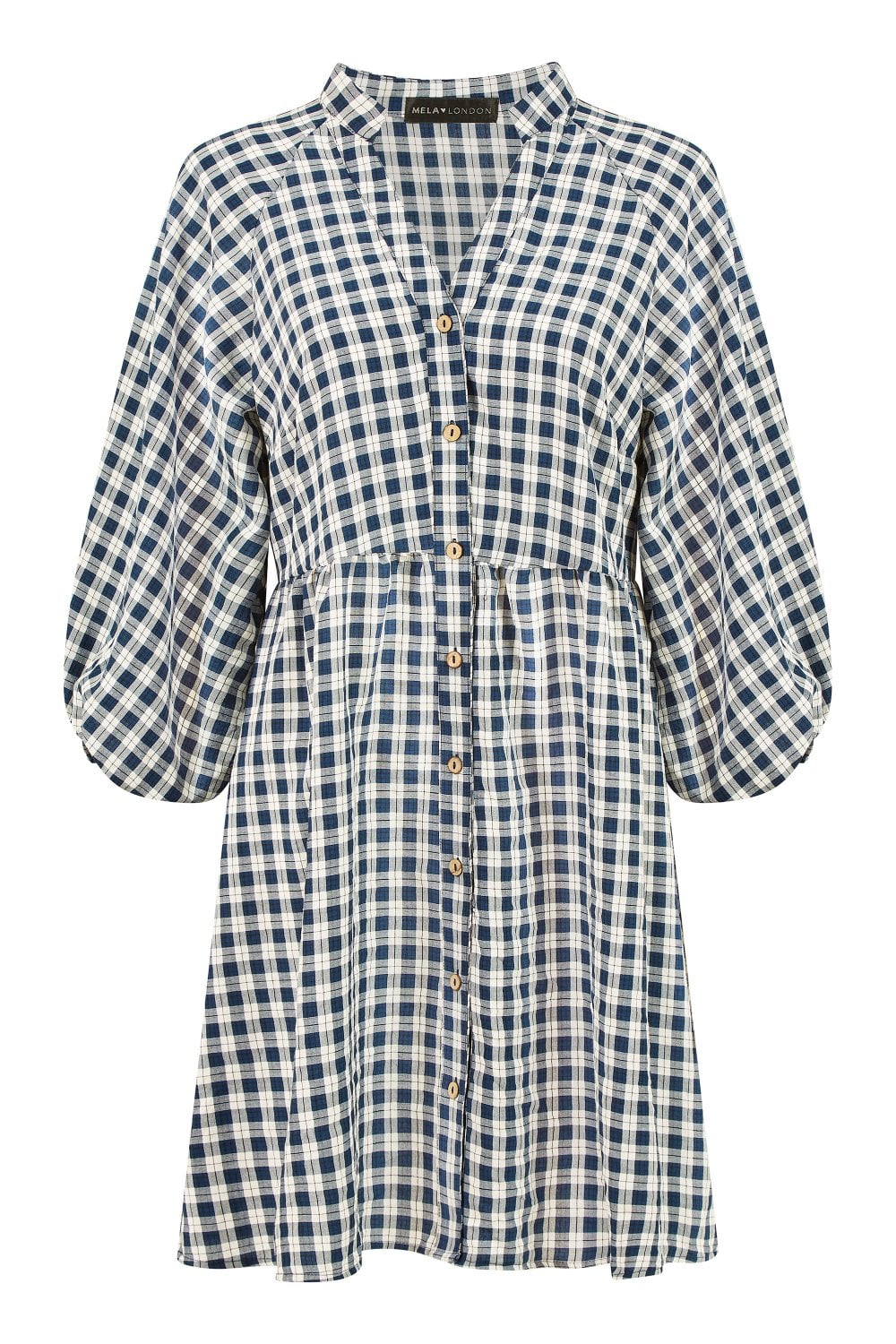 Mela Navy Cotton Checked Button Through Tunic Dress Yumi