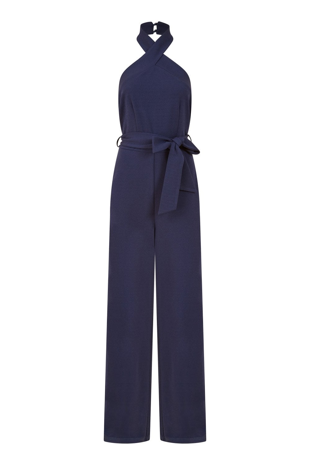 Mela Navy Cross Over Halter Neck Jumpsuit Mela