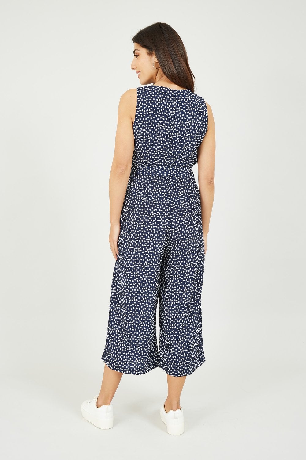 Mela Navy Ditsy Daisy Sleeveless Culotte Jumpsuit Mela